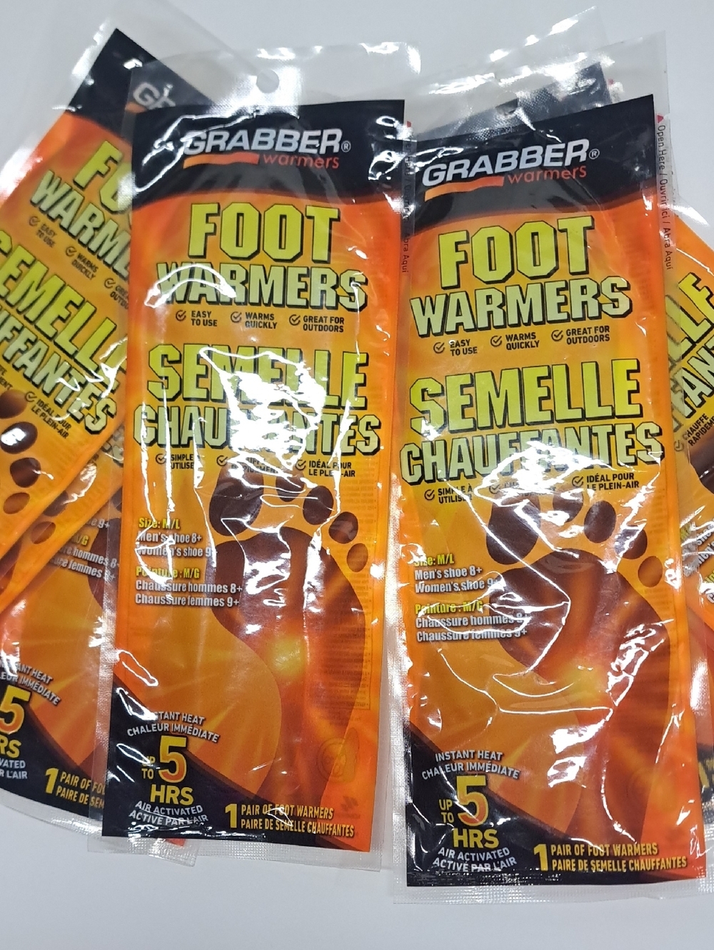 GRABBER  WARMERS 8 Pairs Foot Warmers Disposable Insoles - Orange